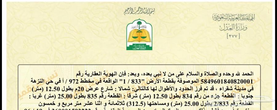 للبيع ارض مقسومه لصكين في مخطط الجبل أ في شقراء63005990941315113