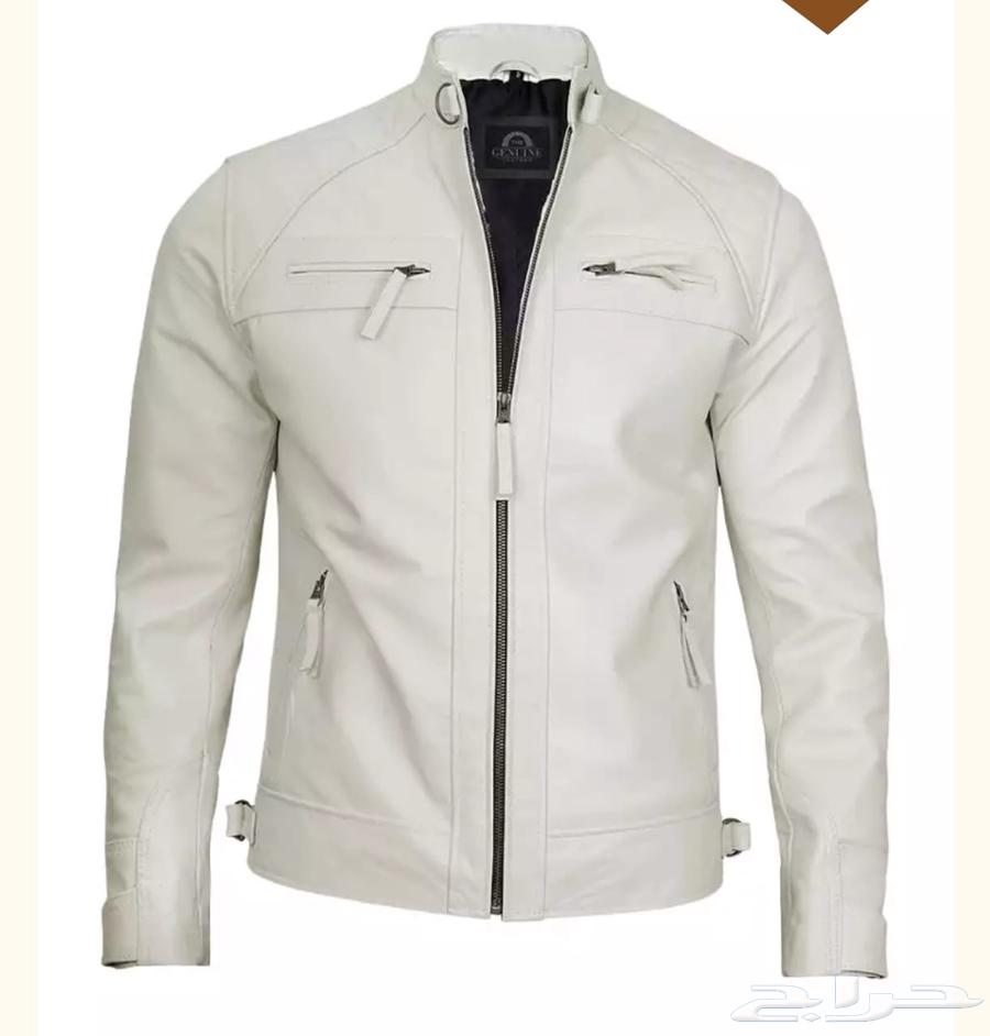 جاكيت جلد طبيعي رجالي جديد لون نادر أبيض مطفي63237325523330110