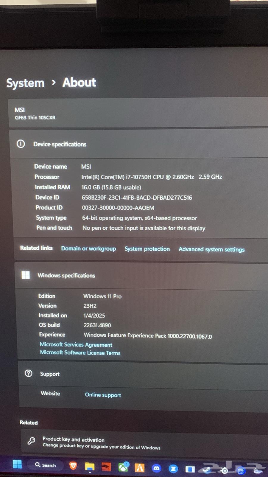 MSI THIN GF63 gaming laptop for sale63201886504706112