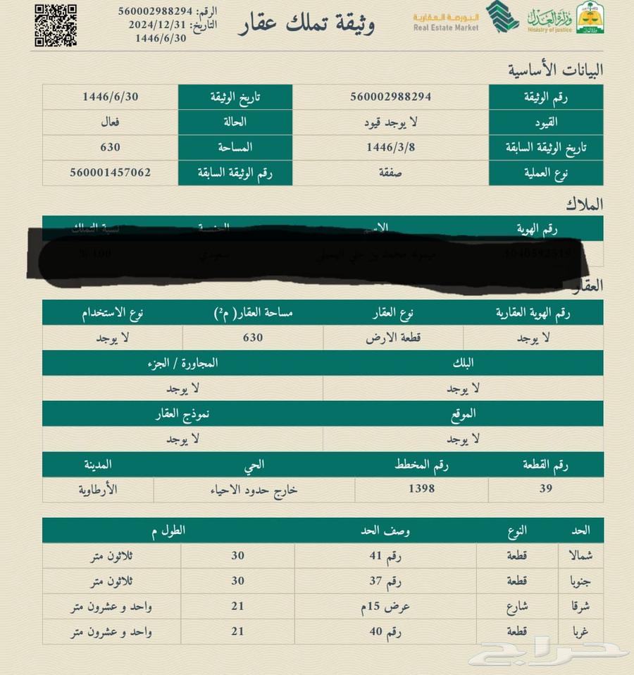 ارض ( البرزه) الارطاويه المجمعه 80 الف صافي63015212041985111