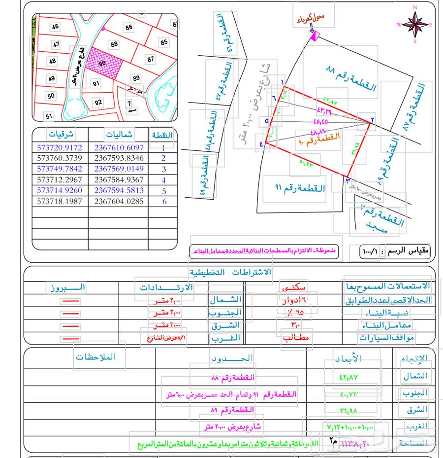 ارض سكنية للبيع الزايدي 1138 متر مربع630156729153291115