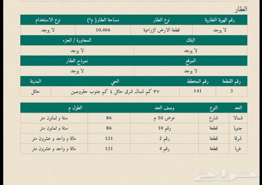 ارض زراعيه حقروصين بمنطقة حايل 230 الف صافي عرض مميز63014746543617111