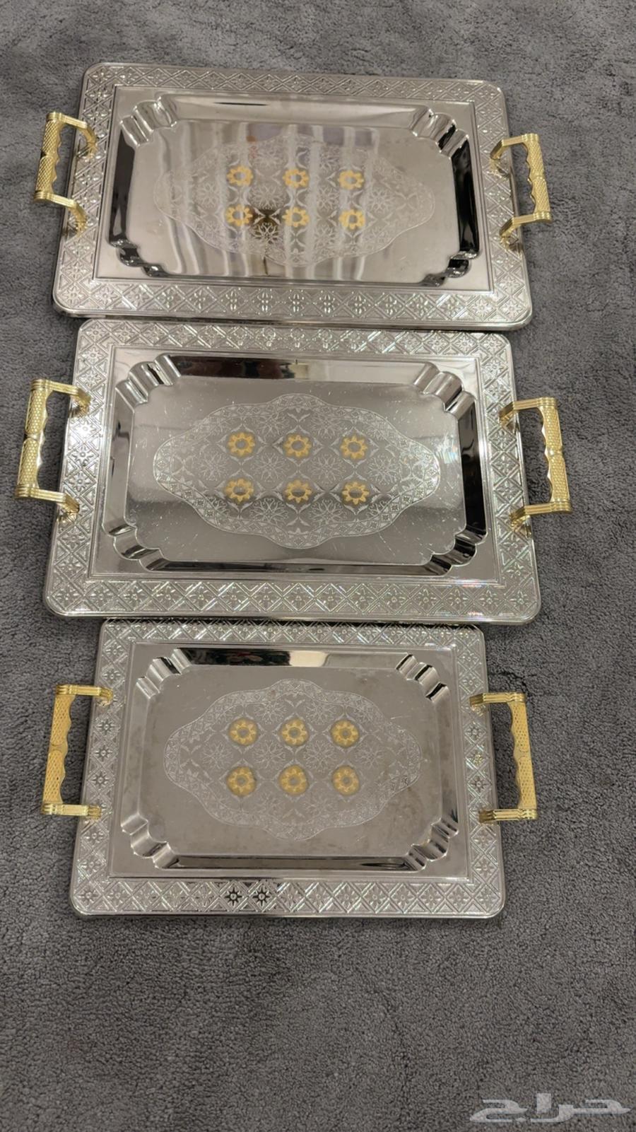 Coffee and tea trays, semi-new, silver with gold63113791412227110