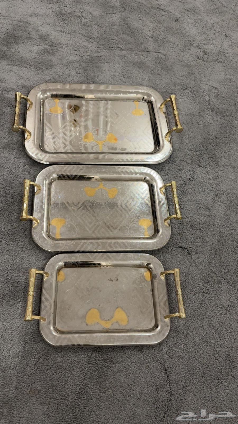 Coffee and tea trays, semi-new, silver with gold63113791412227111