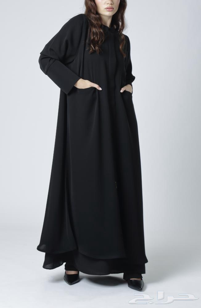 عبايه كلوش سوداء بسحاب وجيوب63044555392515111