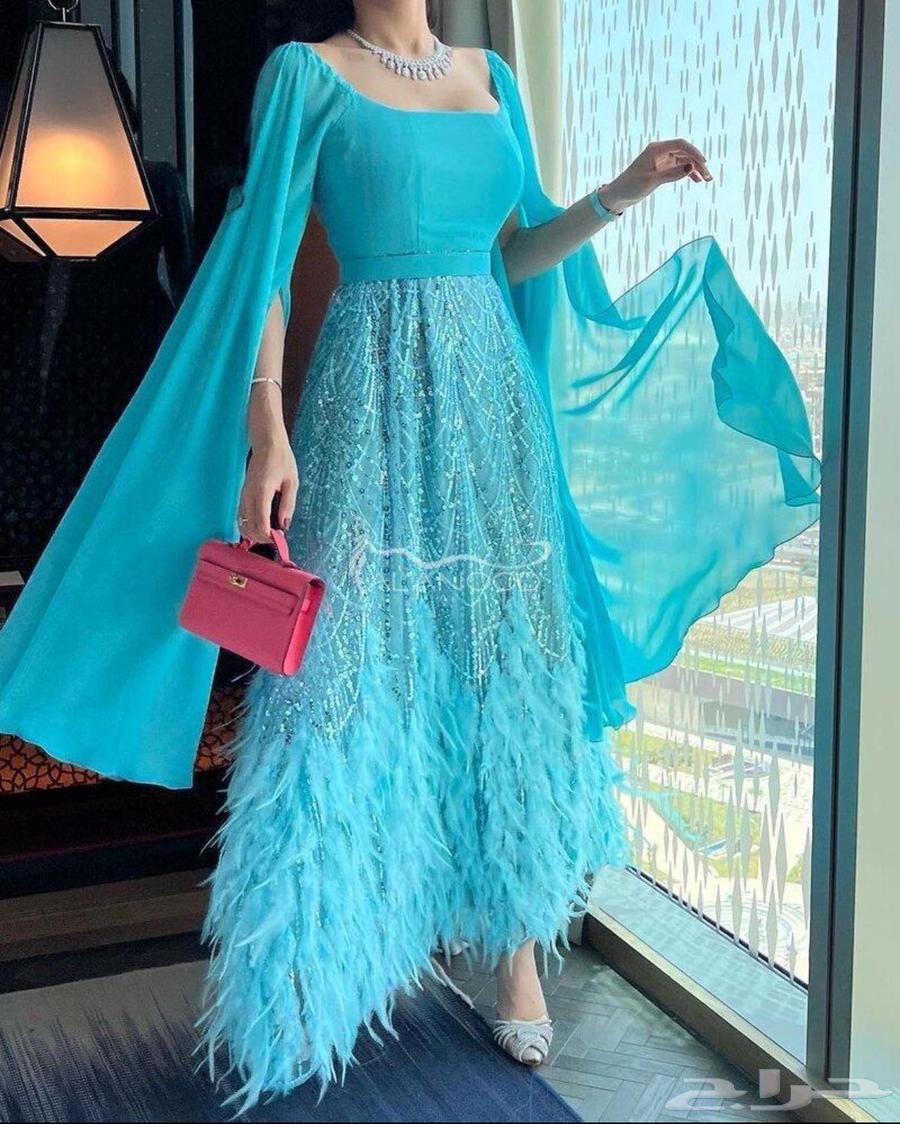 Sky blue evening dress with chiffon and new feathers, never used630215257281291129