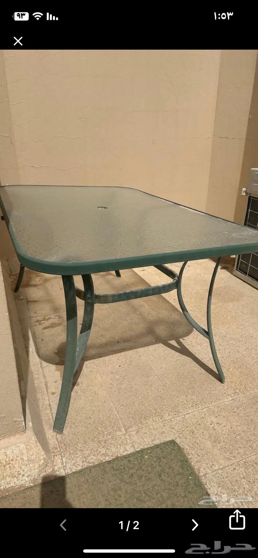 طاوله حديقه زجاجيه مع 6كراسي شبه جديده بدون الإسفنج من ساكو63143282408322114