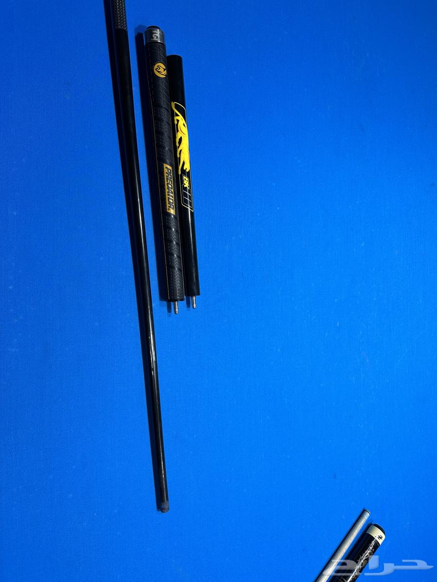 A broken pool cue and a companion.63406778340225110
