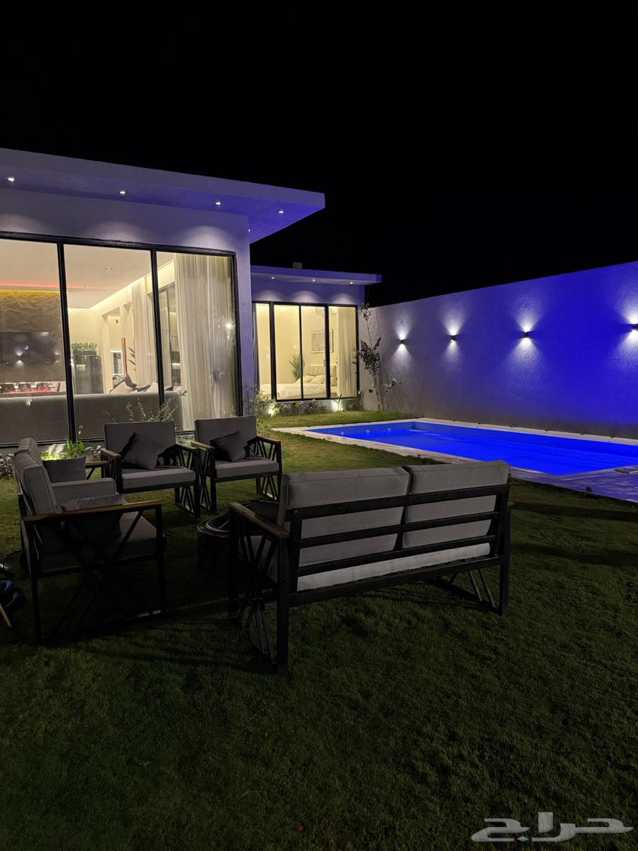 Modern chalet with a living room overlooking the pool and two bedrooms in Al-Khair district63381086431747112