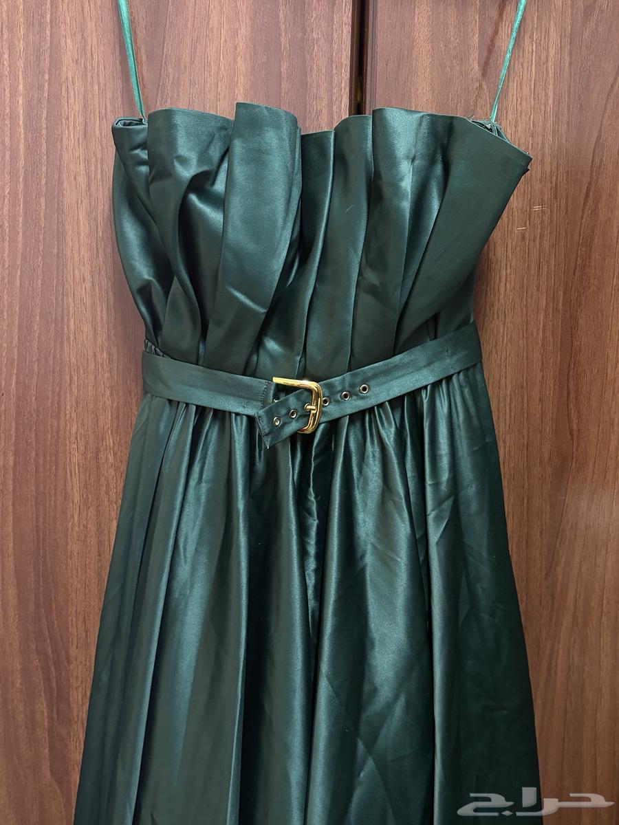 Green flared wedding dress and purple tight one without defects63667689153154113
