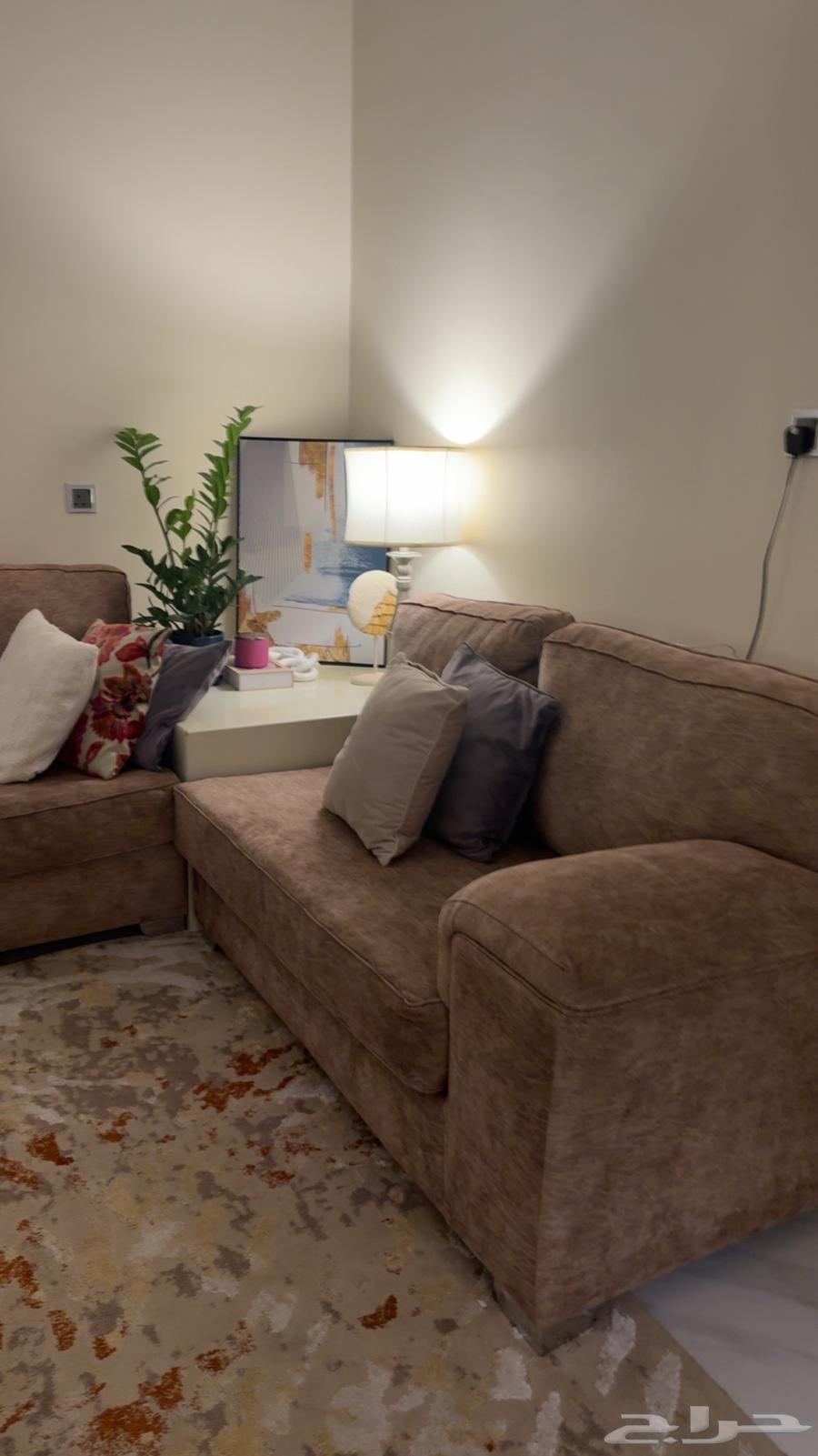 Sofa for sale with side tables for 2000 SAR, reason for sale is moving63671826727171111