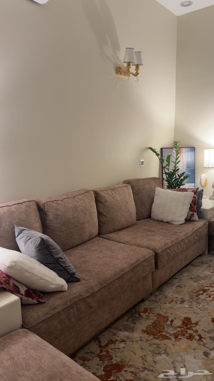 Sofa for sale with side tables for 2000 SAR, reason for sale is moving63671826727171113