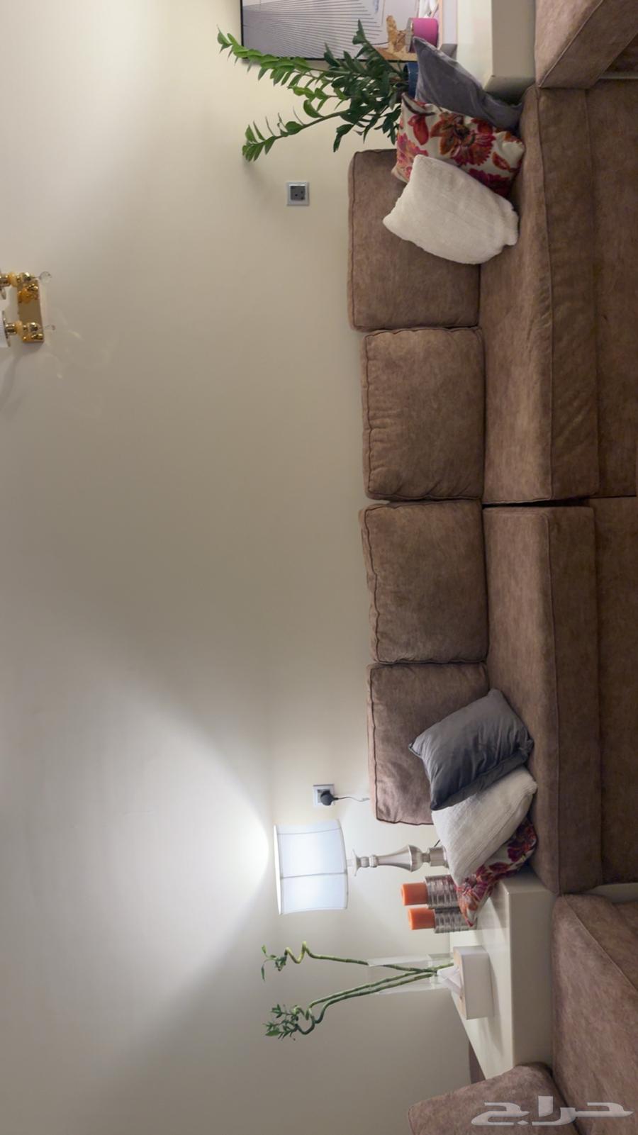 Sofa for sale with side tables for 2000 SAR, reason for sale is moving63671826727171110