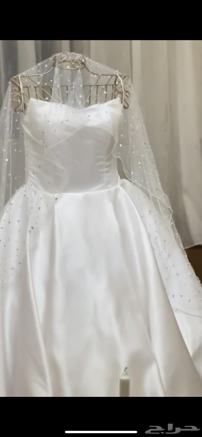 فستان زفاف ابيض للبيع مع ملحقاته(كعب ومسكة ورد وطرحه مطرزه)63706475295362113