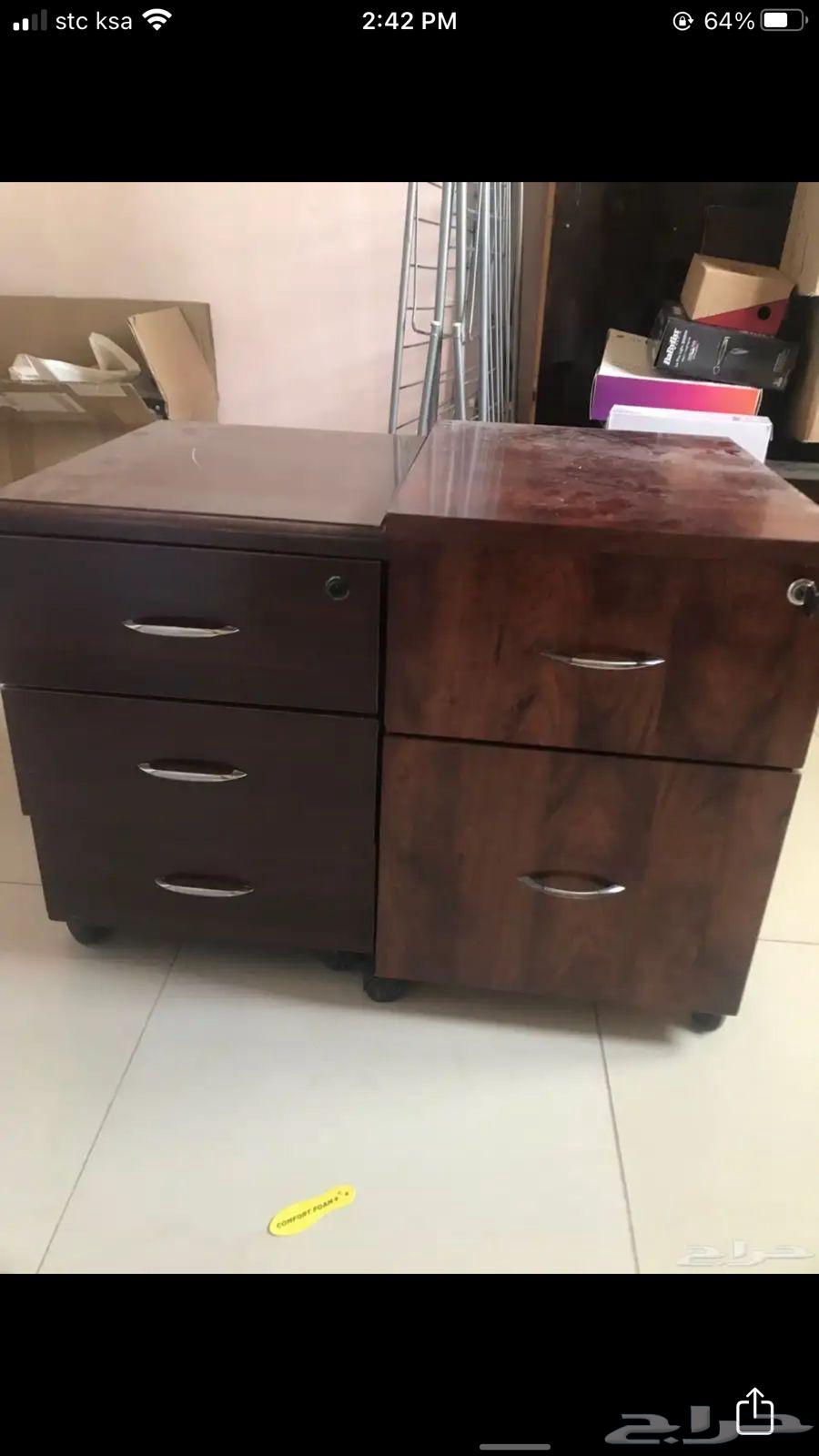 Two drawer tables and a set of shelves for books and files for the office63723361322881113