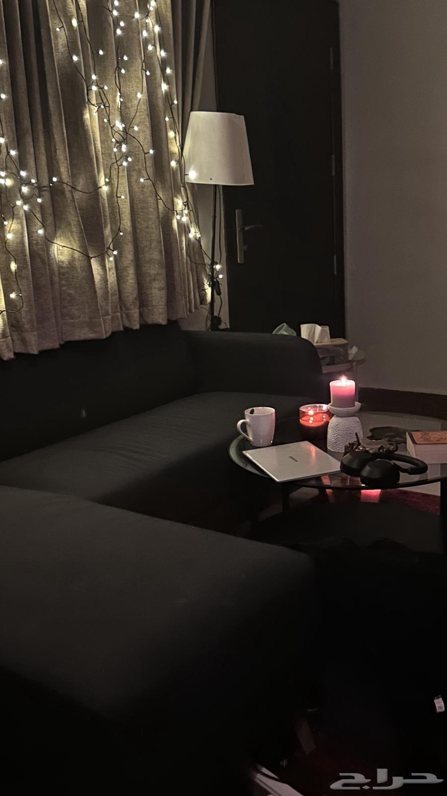L-shaped sofa with a round table and cushion, all from IKEA63745916089986110