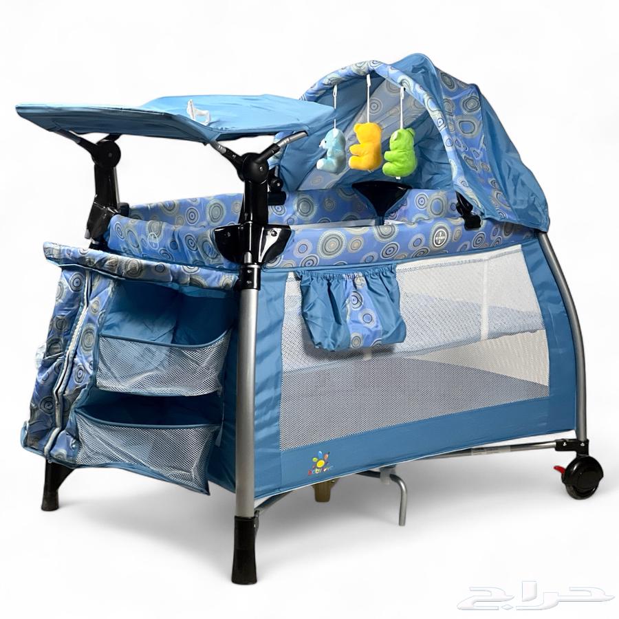 2-in-1 Baby Crib and Playpen - Crib with Side Pockets and Wheels for Mobility63773227110402110