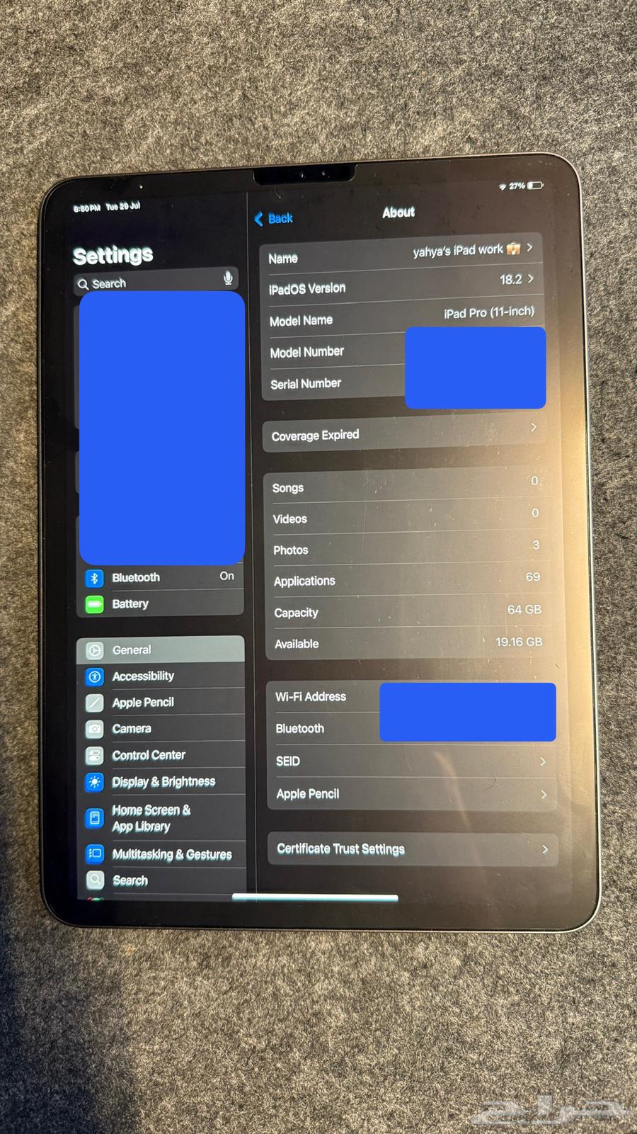 ايباد برو 11 انش iPad pro 11 inch وكيبورد ابل وقلم ابل63799321757442110