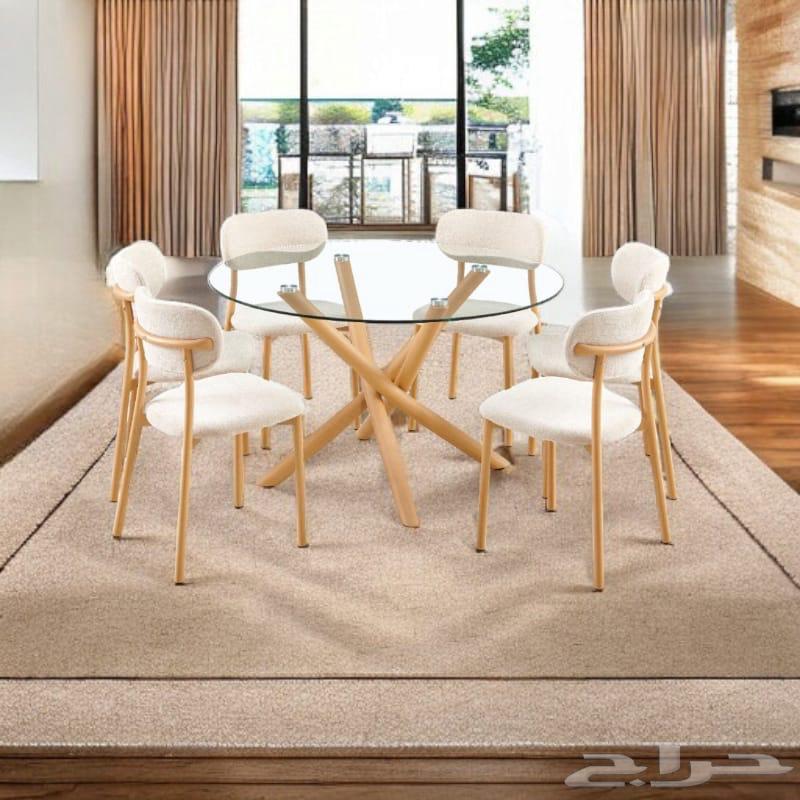 Round dining table with 6 chairs available in three colors ((new))63792336232193112