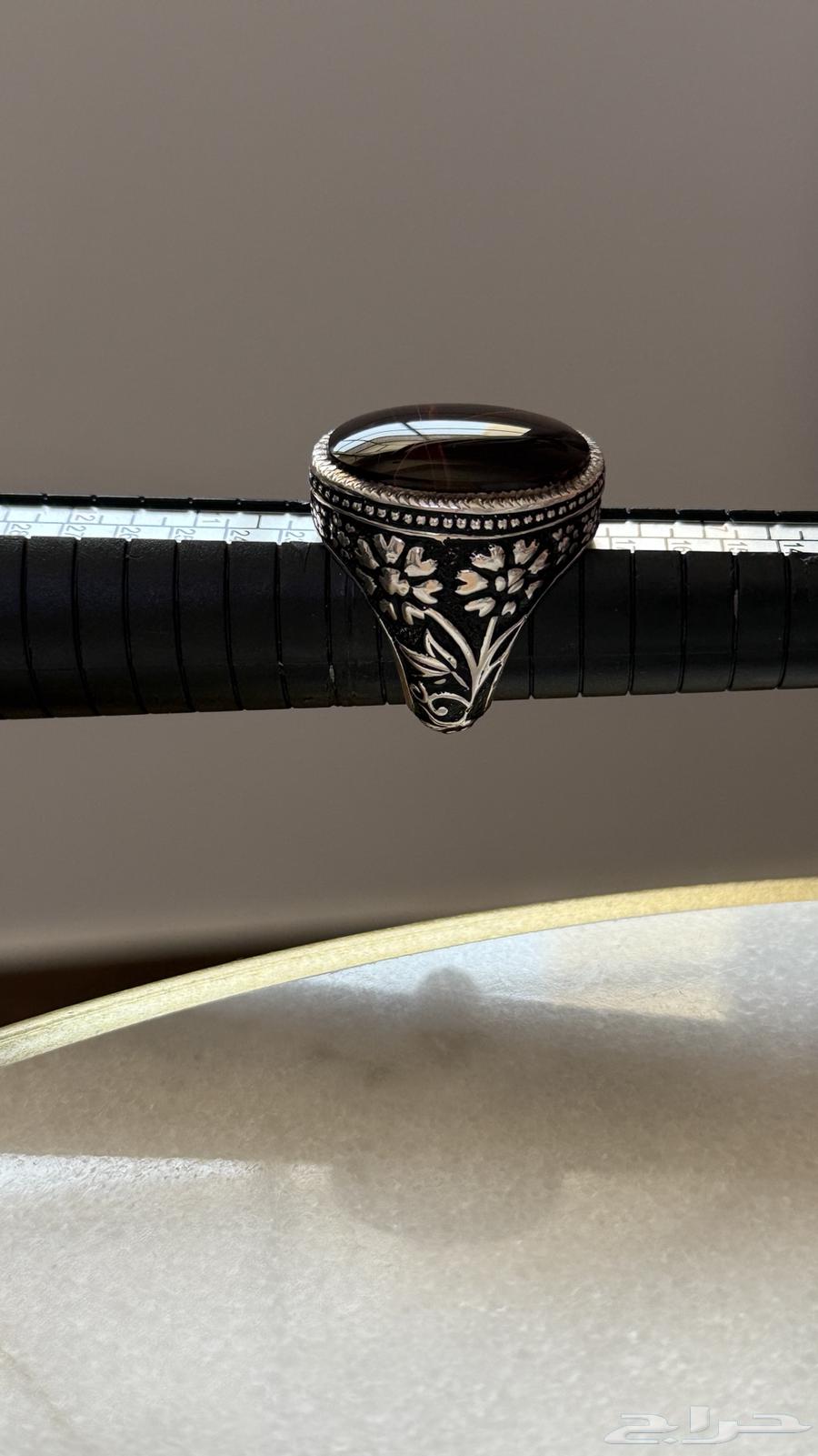 Luxury Men's Silver Ring with Yemeni Carnelian Stone Cherry Saffron Lines64096791525762113