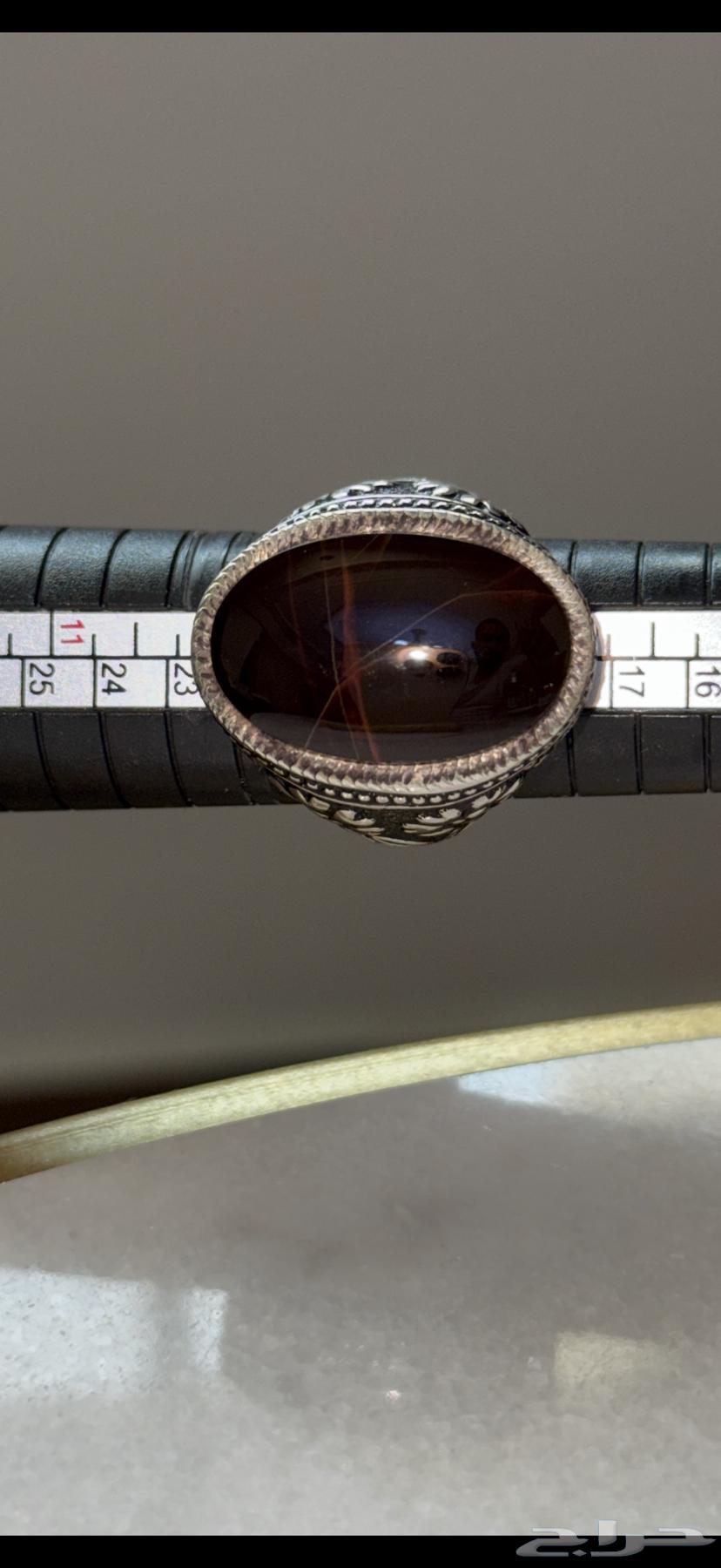 Luxury Men's Silver Ring with Yemeni Carnelian Stone Cherry Saffron Lines64096791525762111