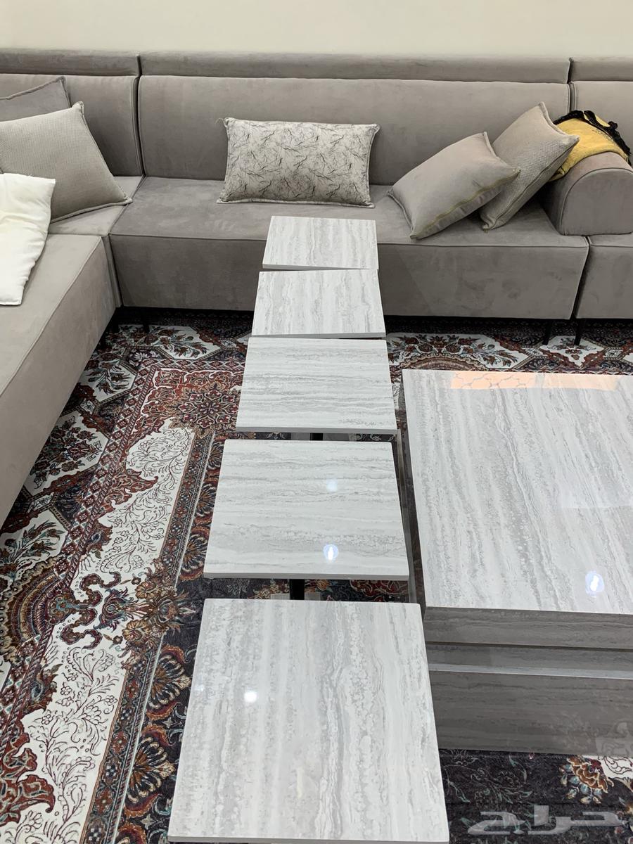 Gray table for sale with five additional new serving tables, priced negotiable64141532507651113