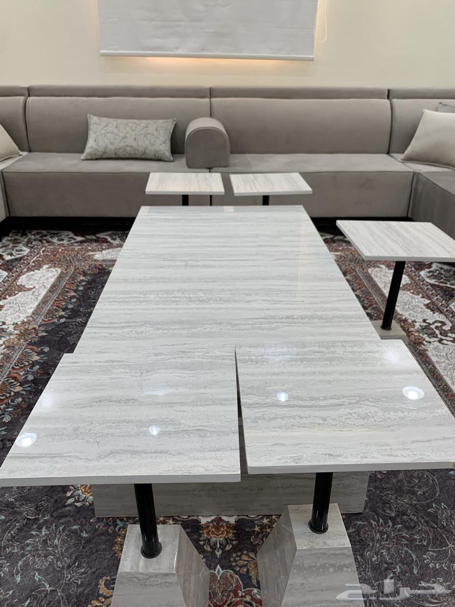 Gray table for sale with five additional new serving tables, priced negotiable64141532507651111