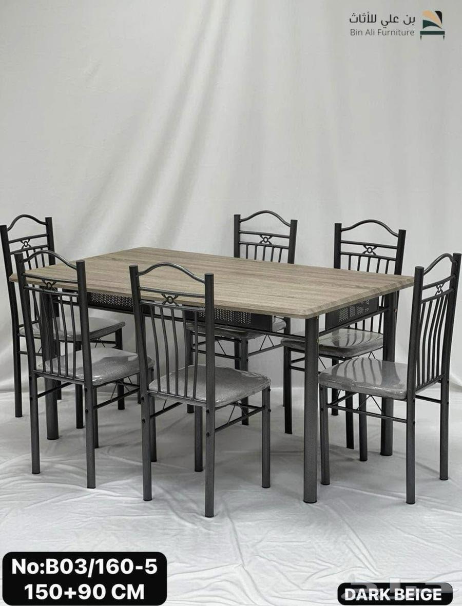 طاولة طعام فولاذية جديدة تمام ا مع 6 كراسي64161757164803113