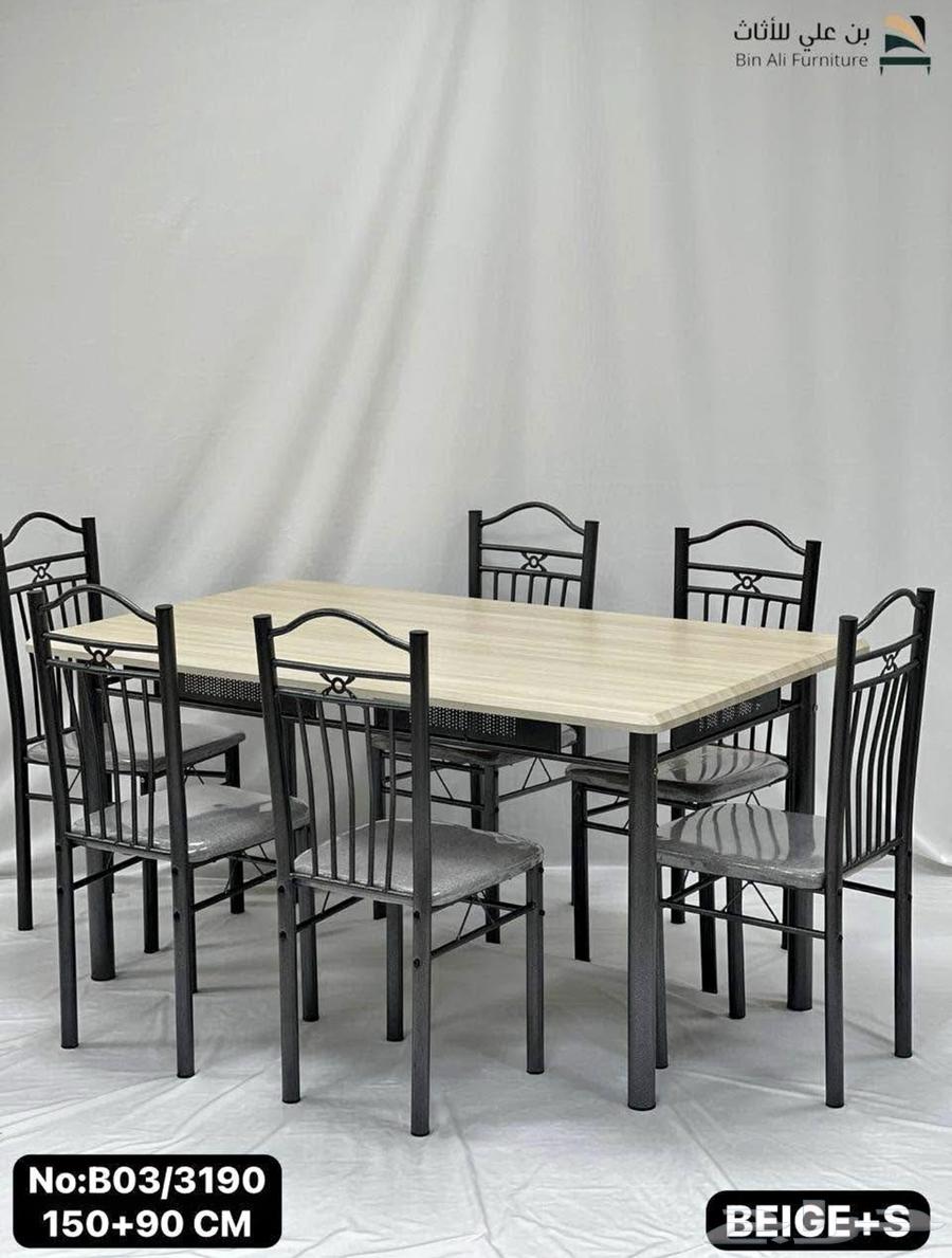 طاولة طعام فولاذية جديدة تمام ا مع 6 كراسي64161757164803110