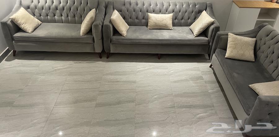 طقم كنب رمادي 3 قطع مستعمل64217543676931111