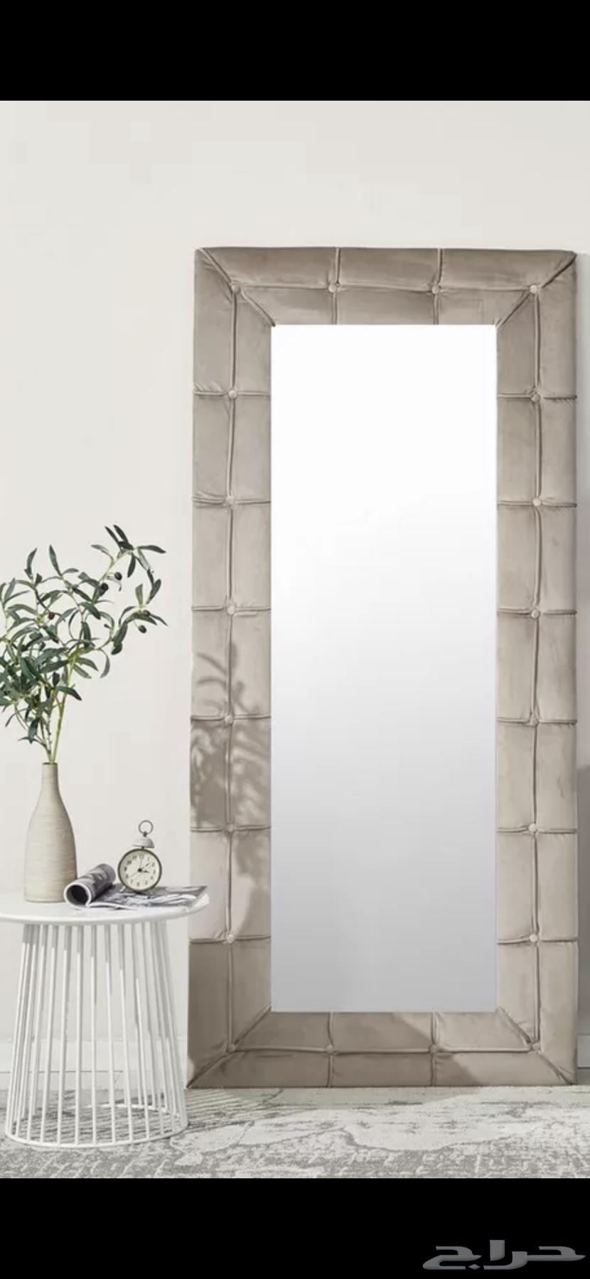 Long mirror with beige velvet fabric frame, excellent size, Home Box64228014005378110