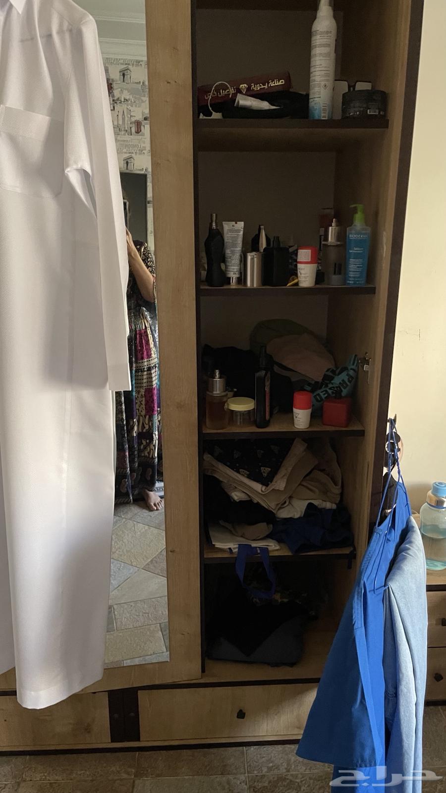 خزانة ملابس وسرير مفرد وكومدينو خشب بني فاتح64298084158594111