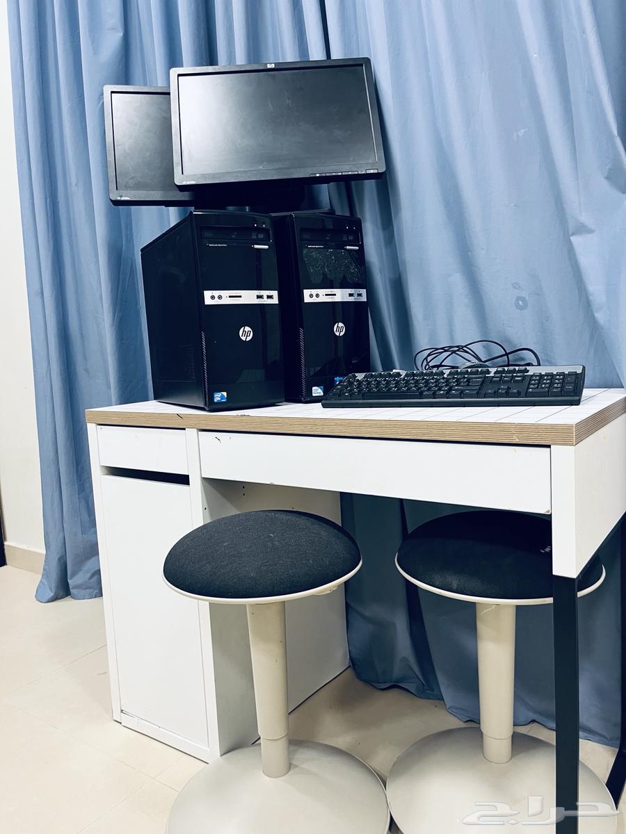 2 HP Computers with Desk and Two Chairs64298824291203110