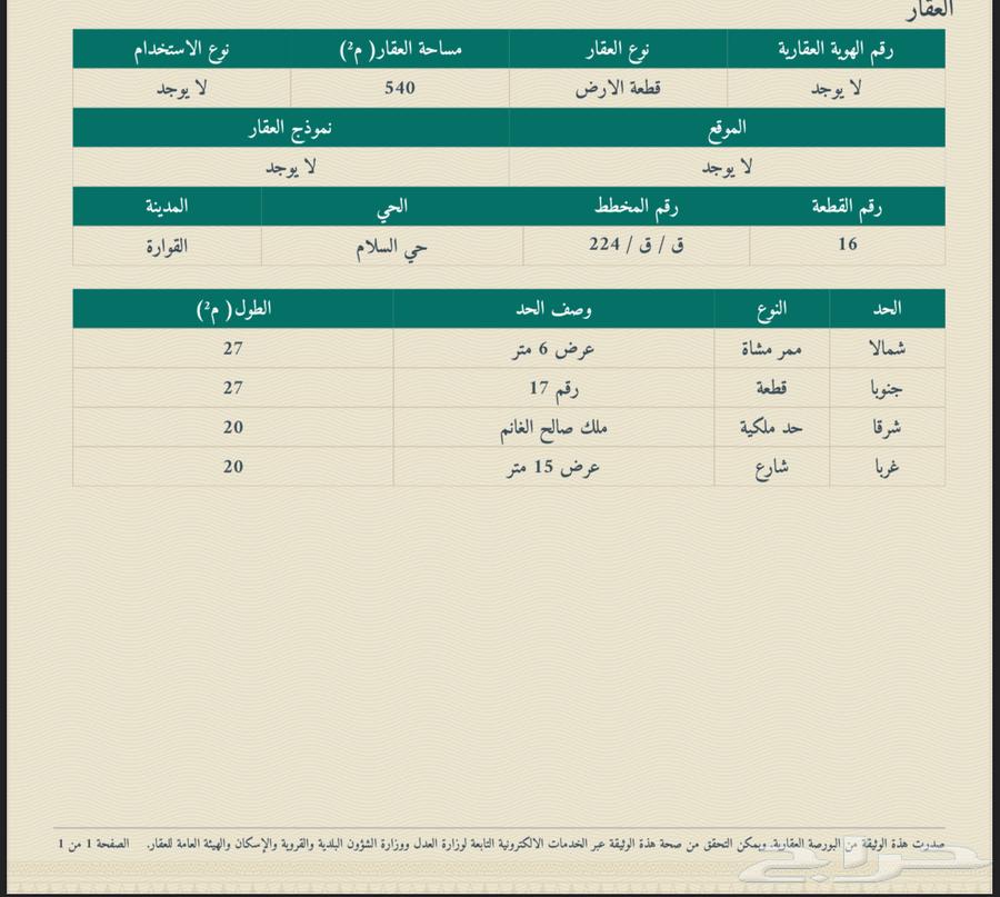ارض للبيع بمخطط السلام بالقوارة63613611316865112