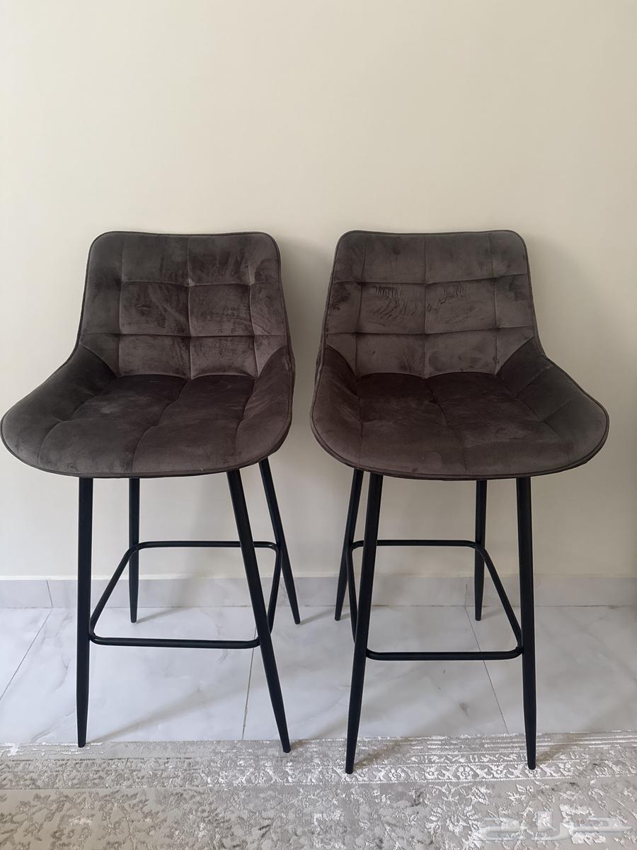 كرسي بار مخمل رصاصي طويل64340251868931110