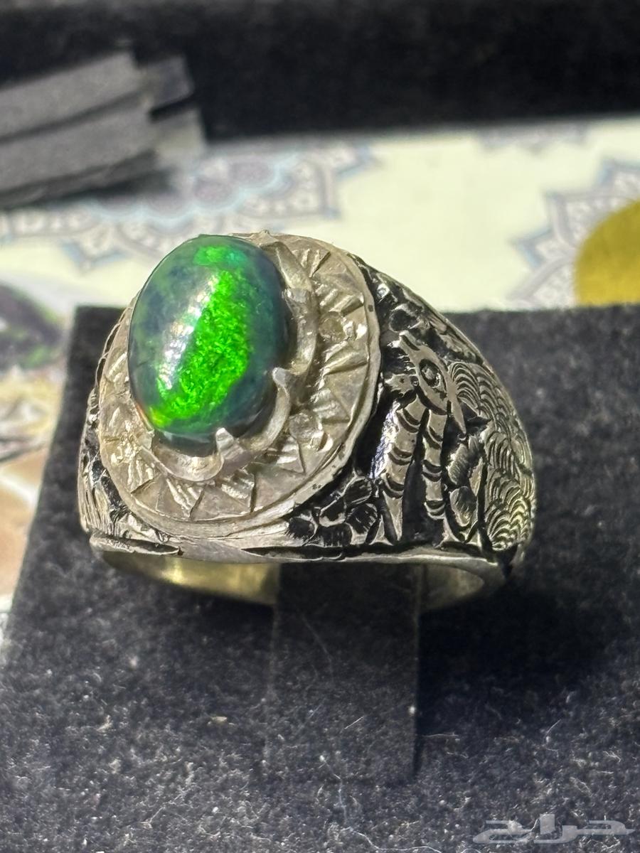 Opal Full-Iridescence Ring with 4 Diamonds, Deer Engraving, Surgical Silver with Certificate64353676891137111