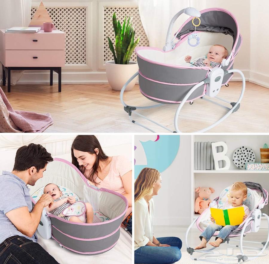 سرير أطفال هزاز مريح 5 في 1 مع مظلة وشبكة ناموسية- زهر64376407015043112