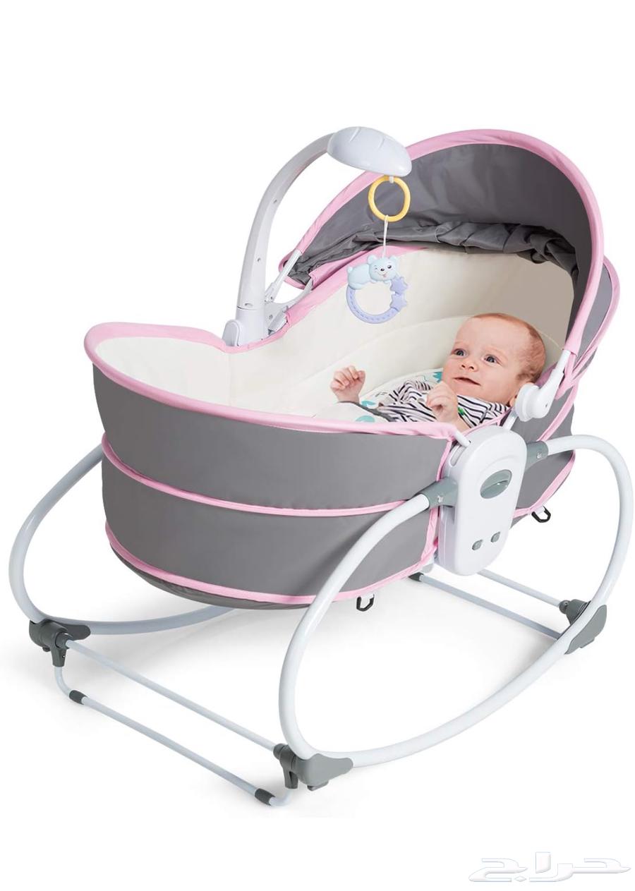 سرير أطفال هزاز مريح 5 في 1 مع مظلة وشبكة ناموسية- زهر64376407015043110