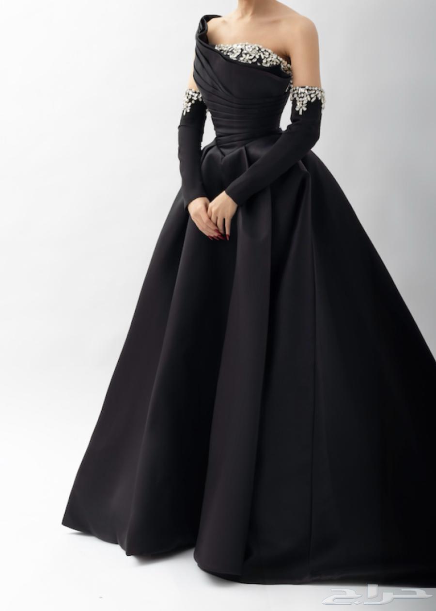 فستان اسود مشكوك يدويا بالكريستال واللؤلؤ64365528382721111