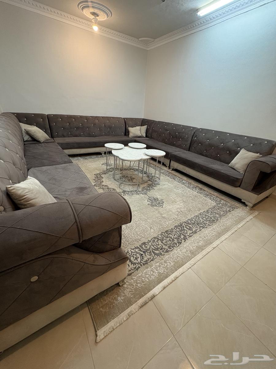 Complete living room set for sale including sofa with tables, carpet, curtain, and console64373312068225110