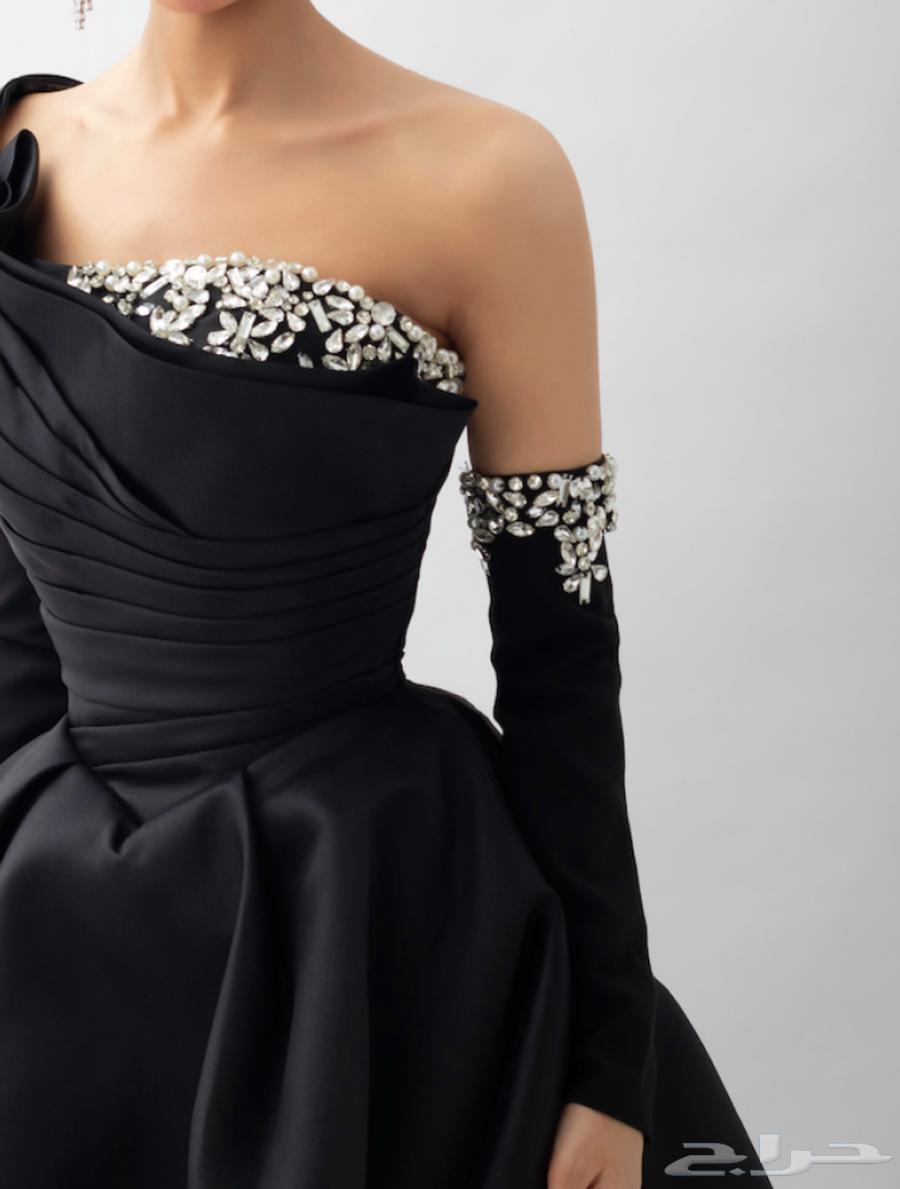 فستان اسود مشكوك يدويا بالكريستال واللؤلؤ64365528382721112