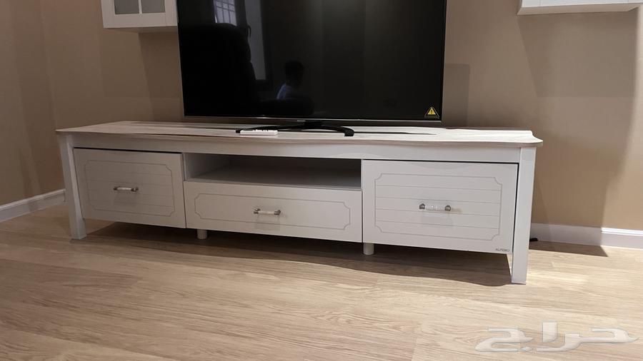 White TV table with light wooden surface, composed of four pieces64371234686466111