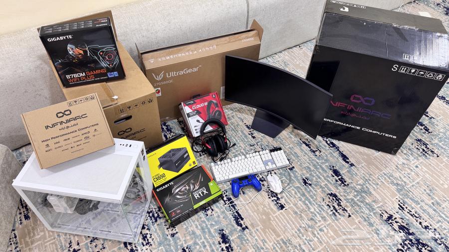 PC build with gaming monitor and HyperX Cloud III headset64368426715139110
