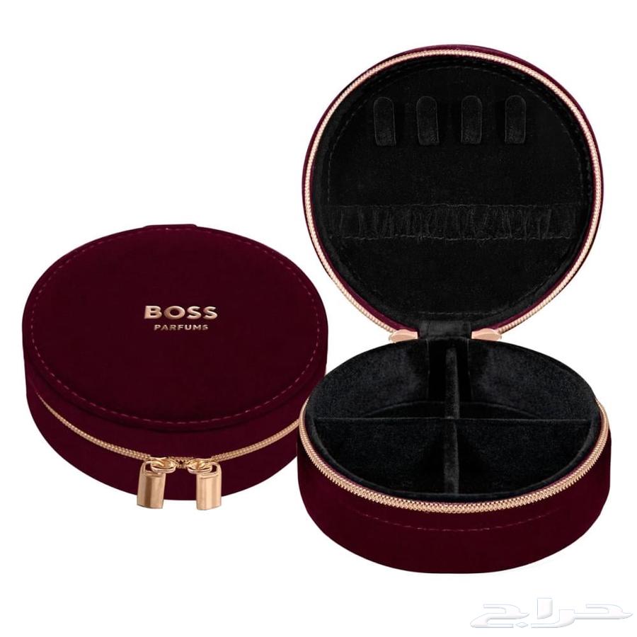 حافظة اكسسوارات مخملية من ماركة بوس بلون البرغندي المميز64378382694401110