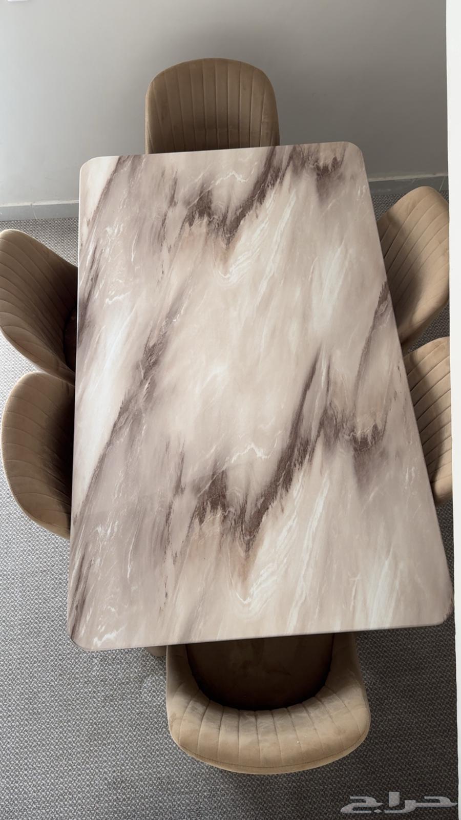 Marble table with 6 new chairs64384328309634113