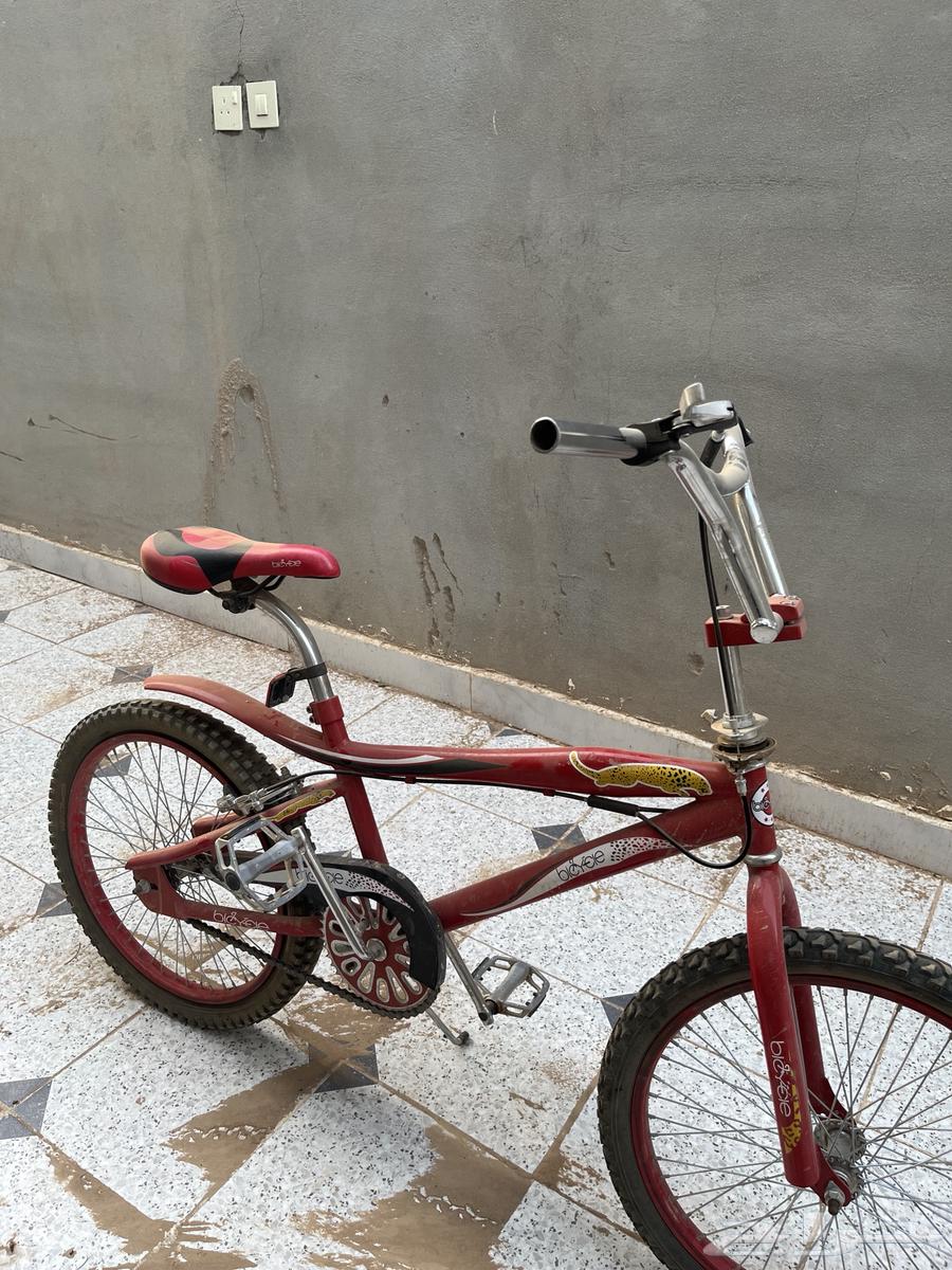 A very clean 20-inch bicycle, but the rear tire is either deflated or punctured64379457857665113