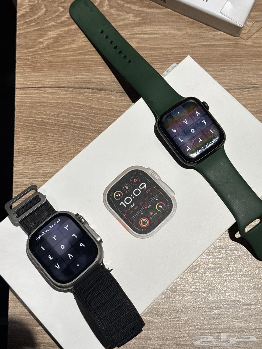 ساعات ابل الزيتي الاصدرار السابع وساعه ابل ألترا شبه جدييده64378949126402111