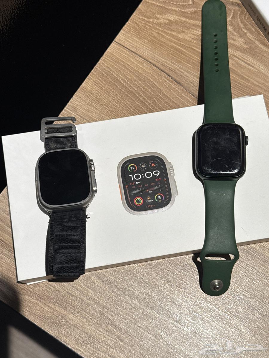 ساعات ابل الزيتي الاصدرار السابع وساعه ابل ألترا شبه جدييده64378949126402110