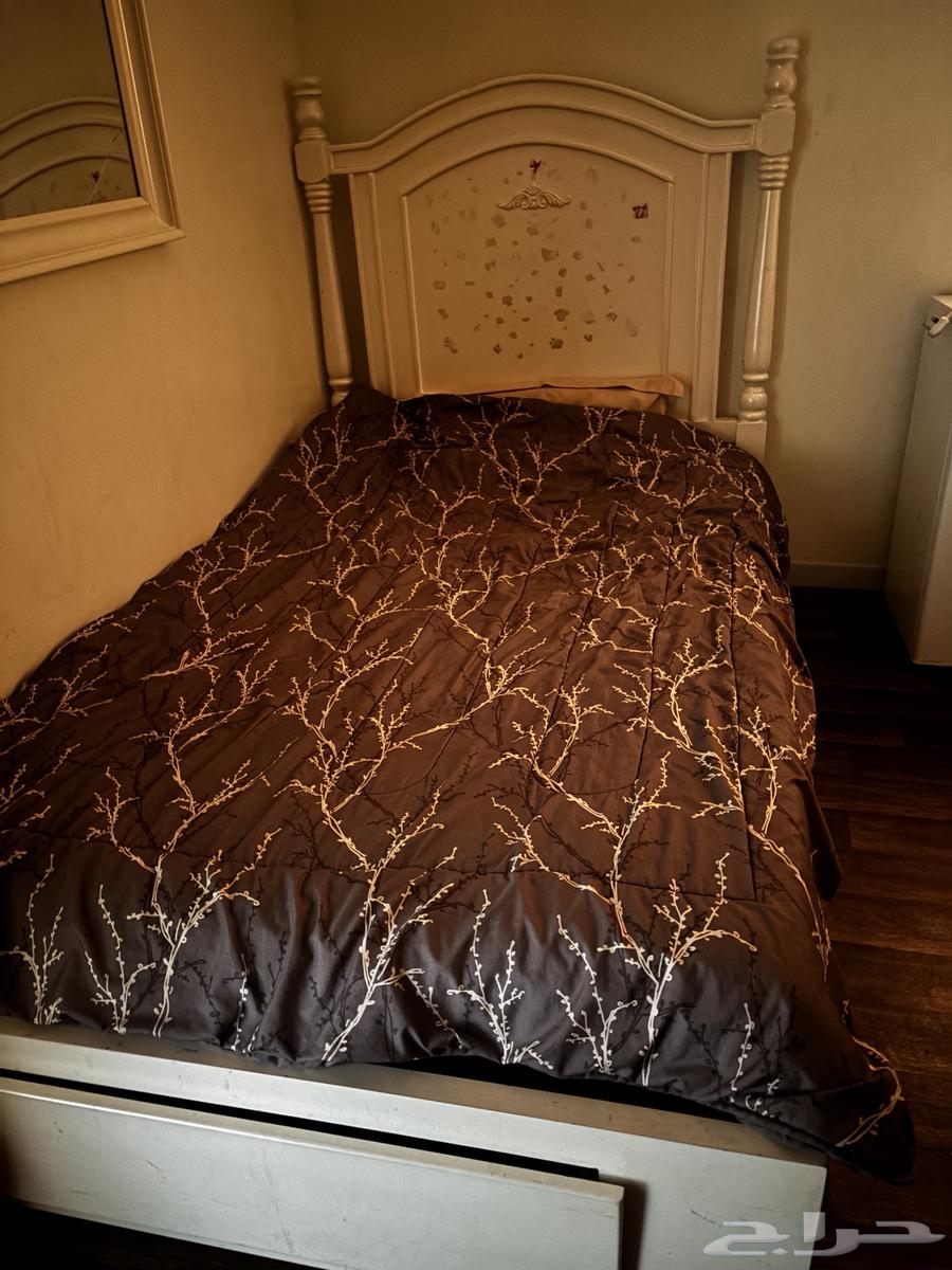 Complete room with dressing table, wardrobe, two beds, and mirror64382279155970112