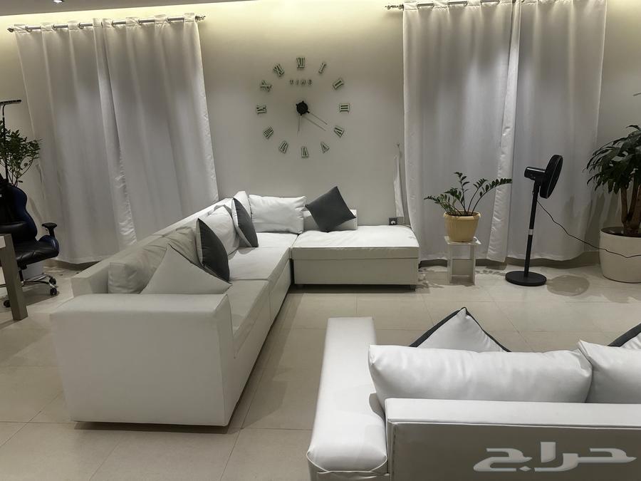 للبيع كنب جلد ابيض استخدام خفيف جدا For sale white lounge64386794647811111
